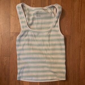 American Eagle Outfitters White and Green Striped Tank Top